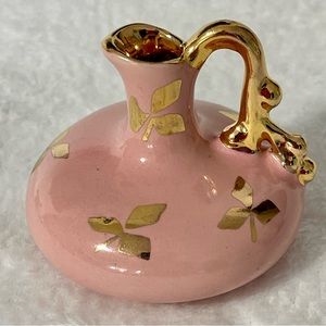 Vintage Le Pere Pottery Miniature Pitcher/Vase - Pink with Gold Accents & Trim